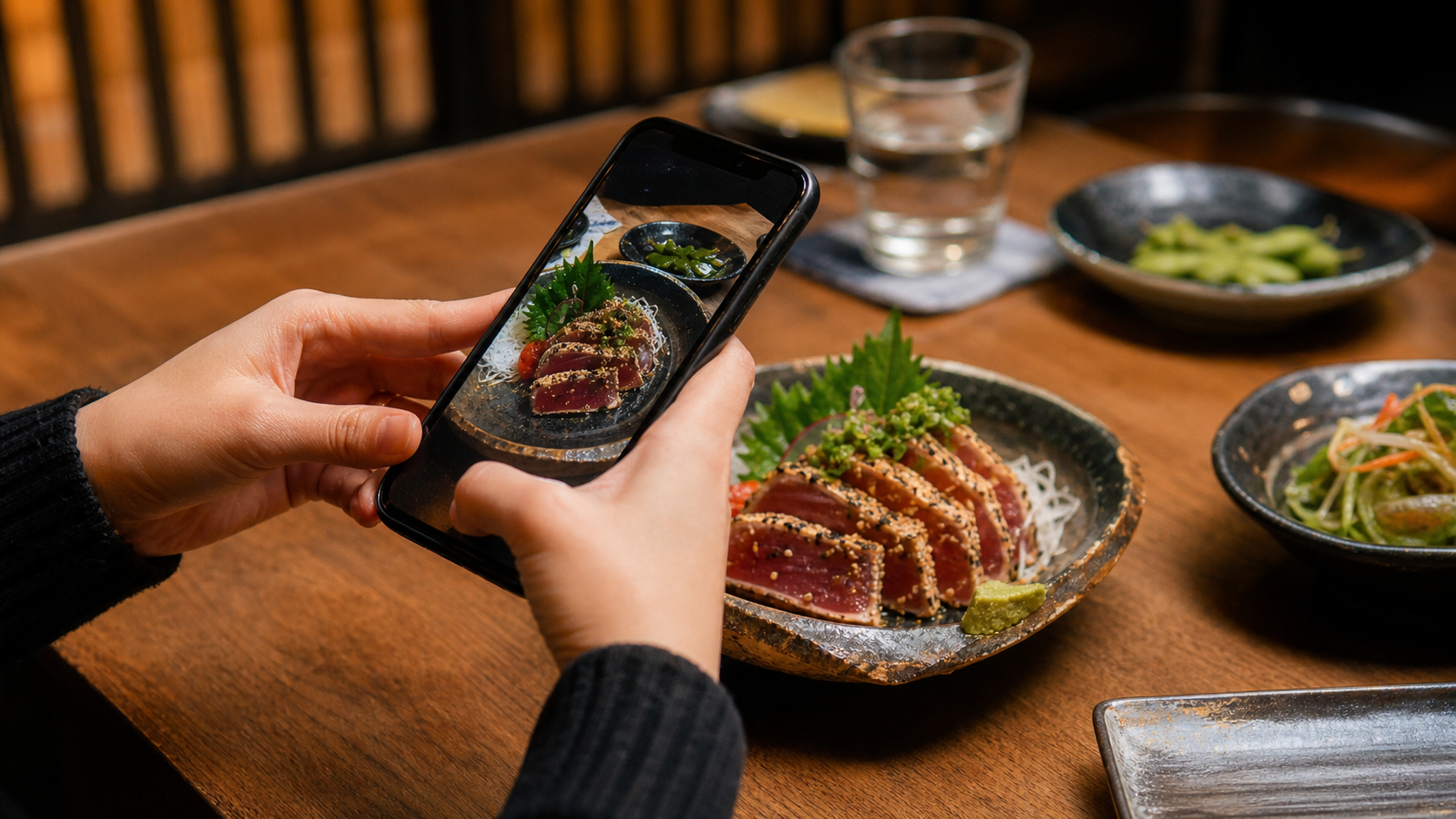 飲食投稿のスマートフォン画面
